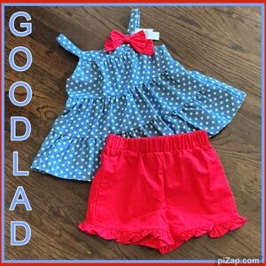 NWT ~GOODLAD Little Girls Blue Star Print Top and Red Shorts Set ~ Sz 5
